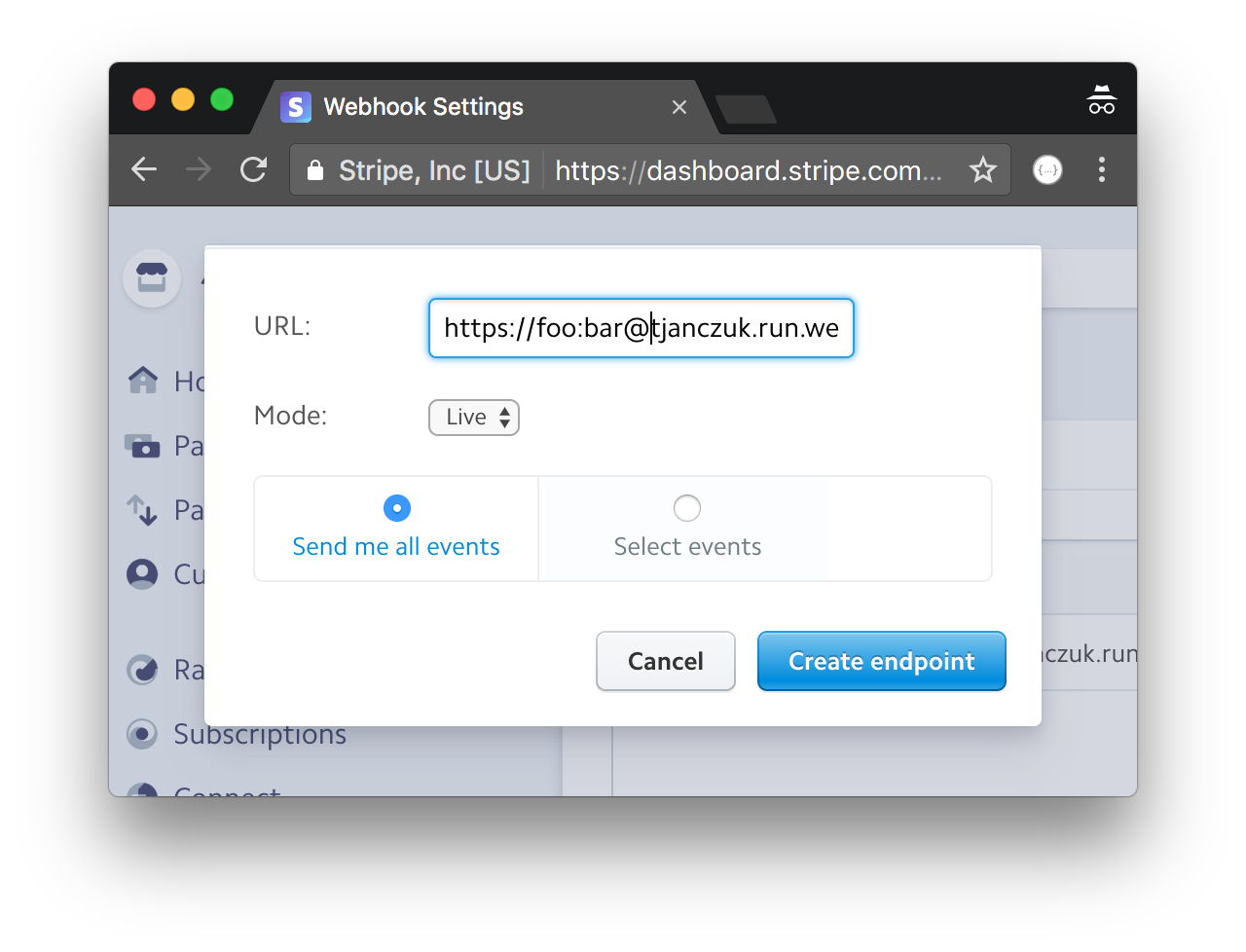 Basic authentication in Stripe